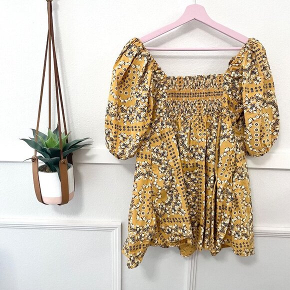 Abercrombie and Fitch Emerson Poplin Puff Sleeve Yellow Floral Mini Dress Size M - Picture 6 of 6